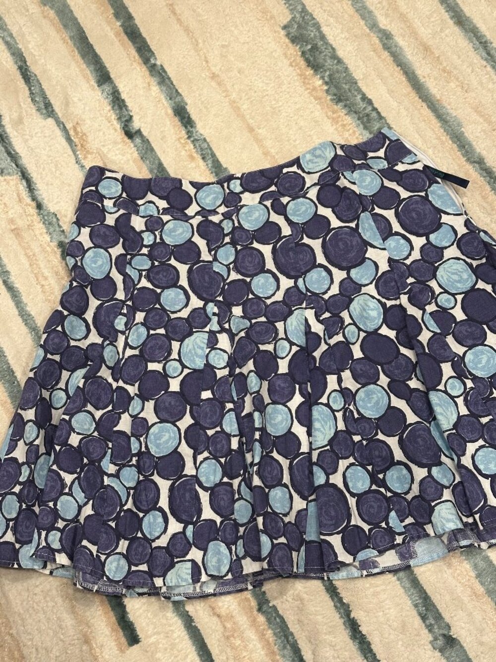 Boden Women's  Blue Circle Print Linen Cotton Pleated A-Line Skirt SZ. 20R